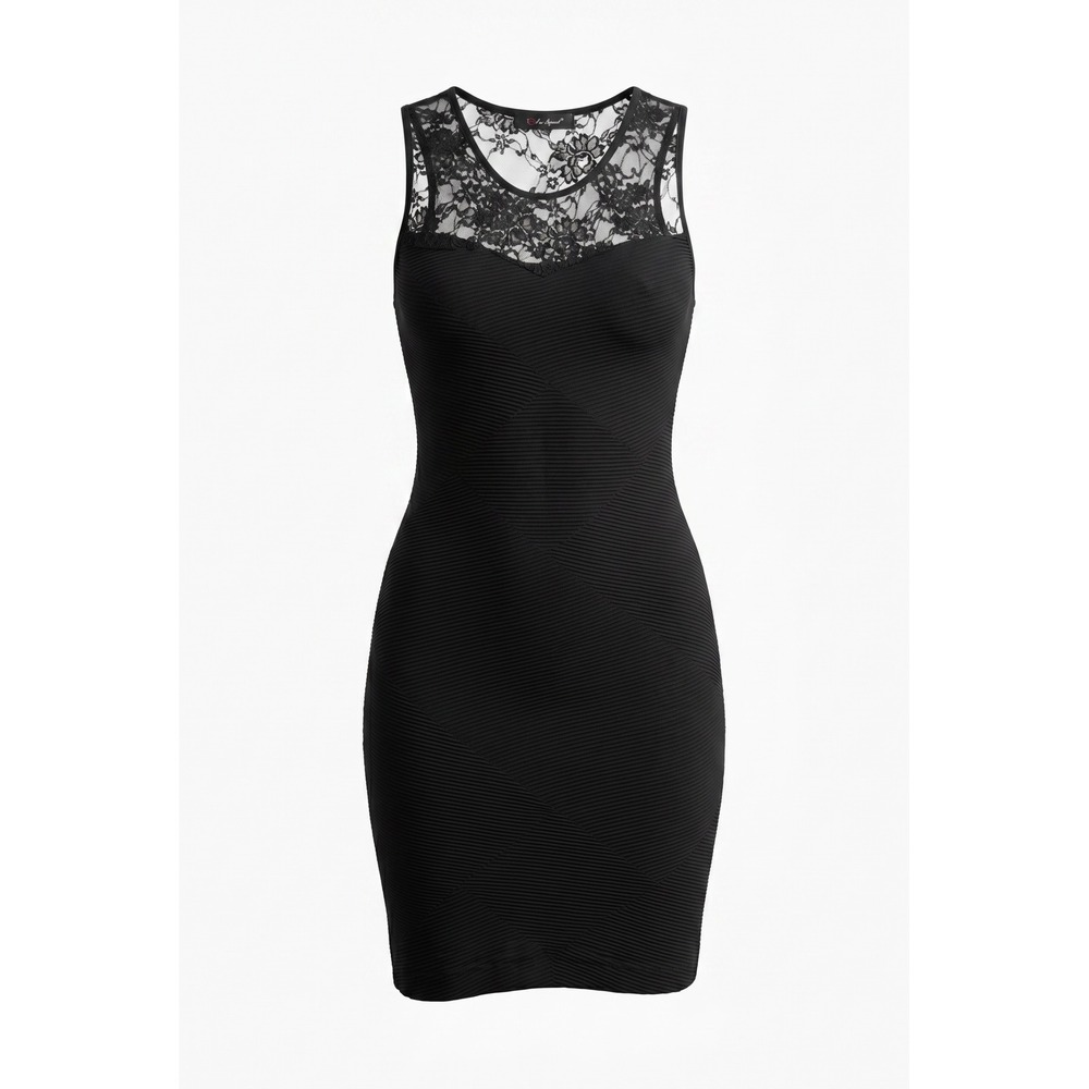 Icon Apparel Black Lace Yoke Ribbed Bodycon Mini‎ Dress DS80019blk Womens SM